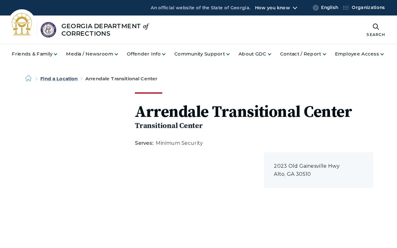 Arrendale Transitional Center Habersham County release and work-release profile
