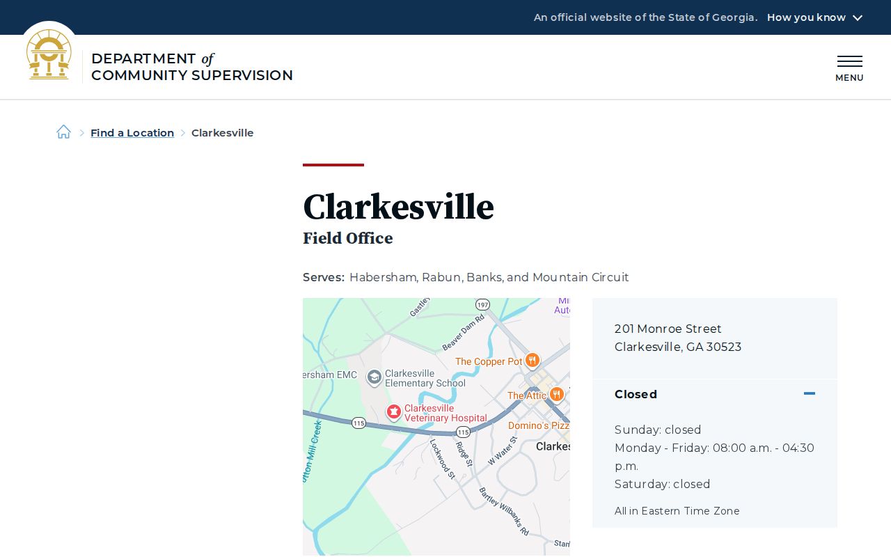 Habersham County post-release supervision office in Clarkesville