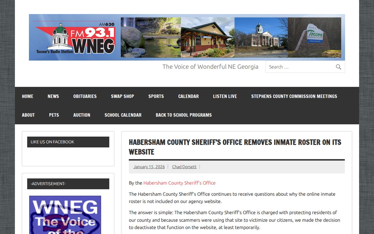 Habersham County released inmate roster removal report