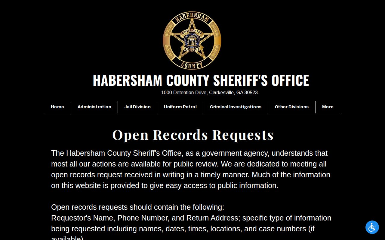 Habersham County released inmate open records request page
