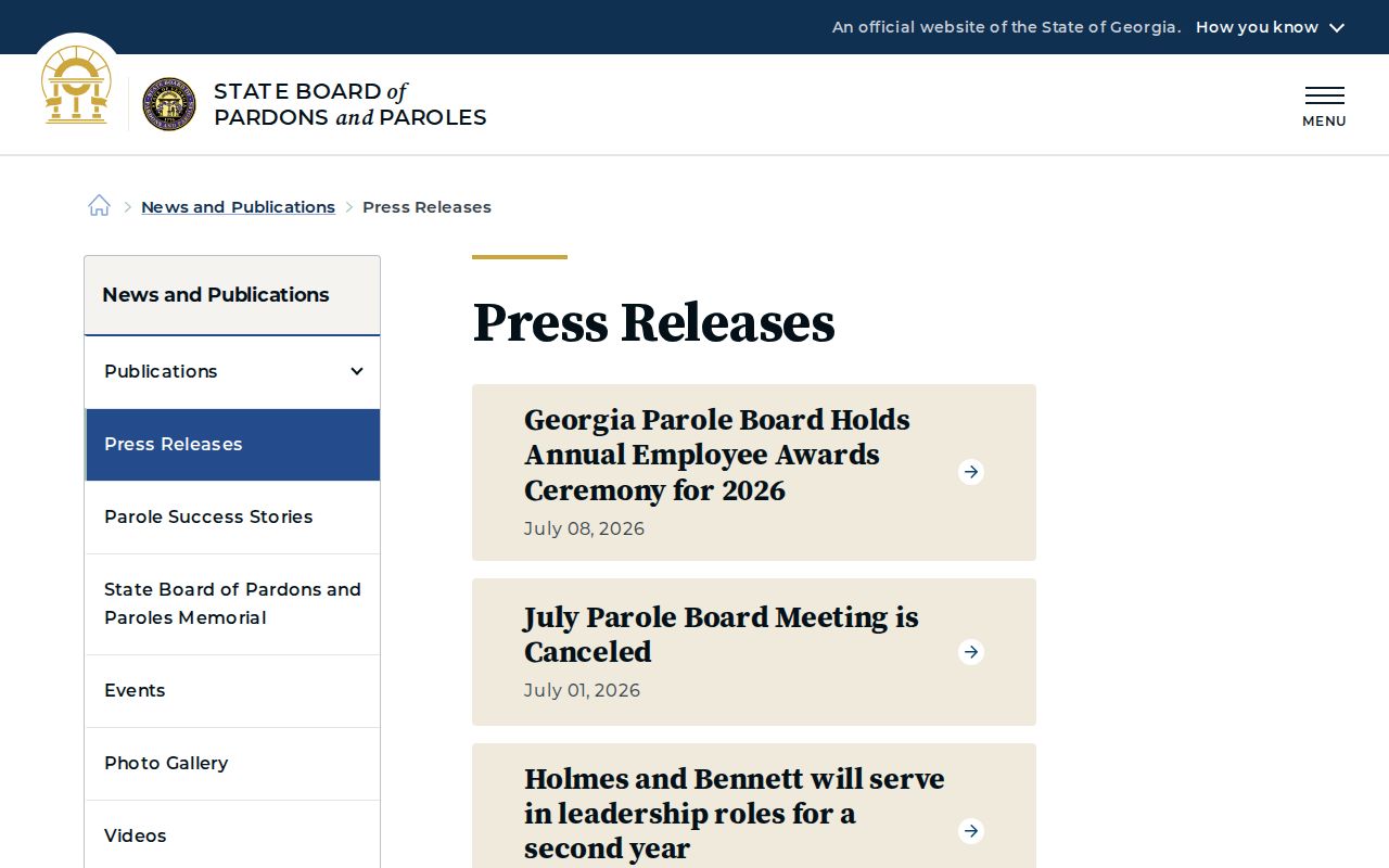 Georgia parole board press release archive