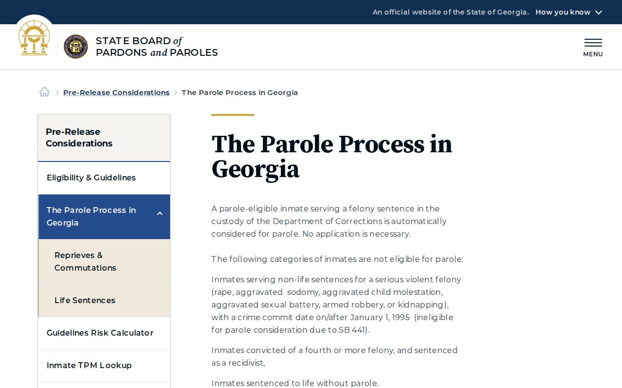Georgia parole eligibility and Habersham inmate release timing