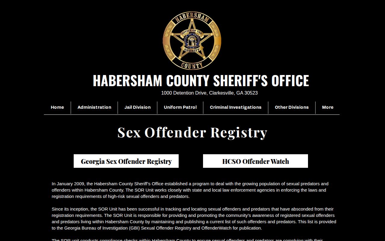 Habersham County OffenderWatch registry distinct from released mugshots